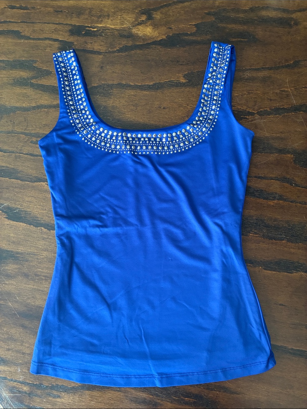 Cache Royal Blue Embellished Scoop Neck Tank